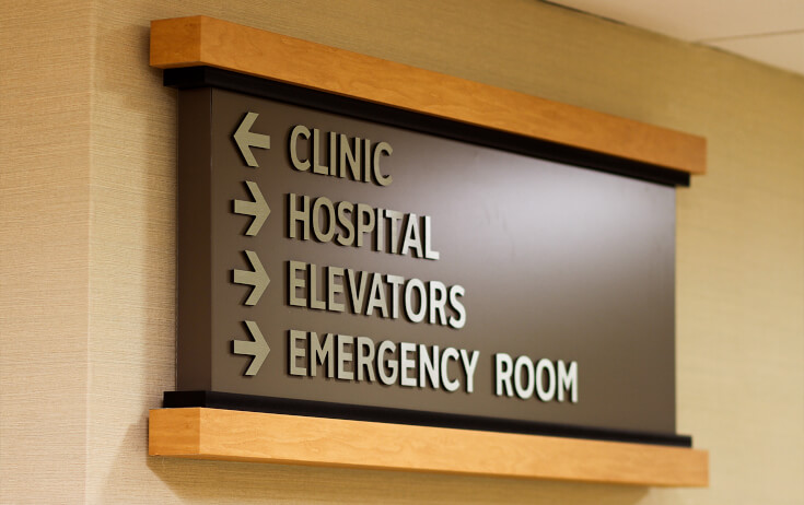Essentia Health Interior Wayfinding Wall Sign with Wooden accents