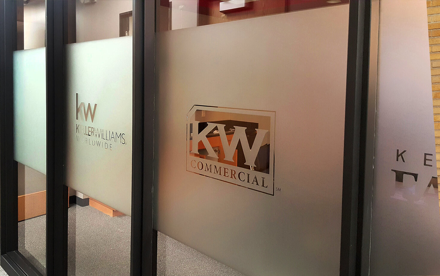 Keller Williams Interior etched glass window vinyl with logo