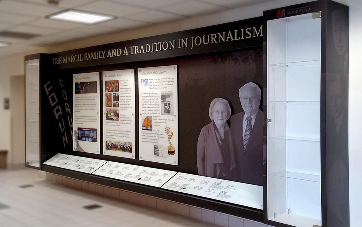 MSUM Moorhead MN Marcil Department of Journalism History Display Signage