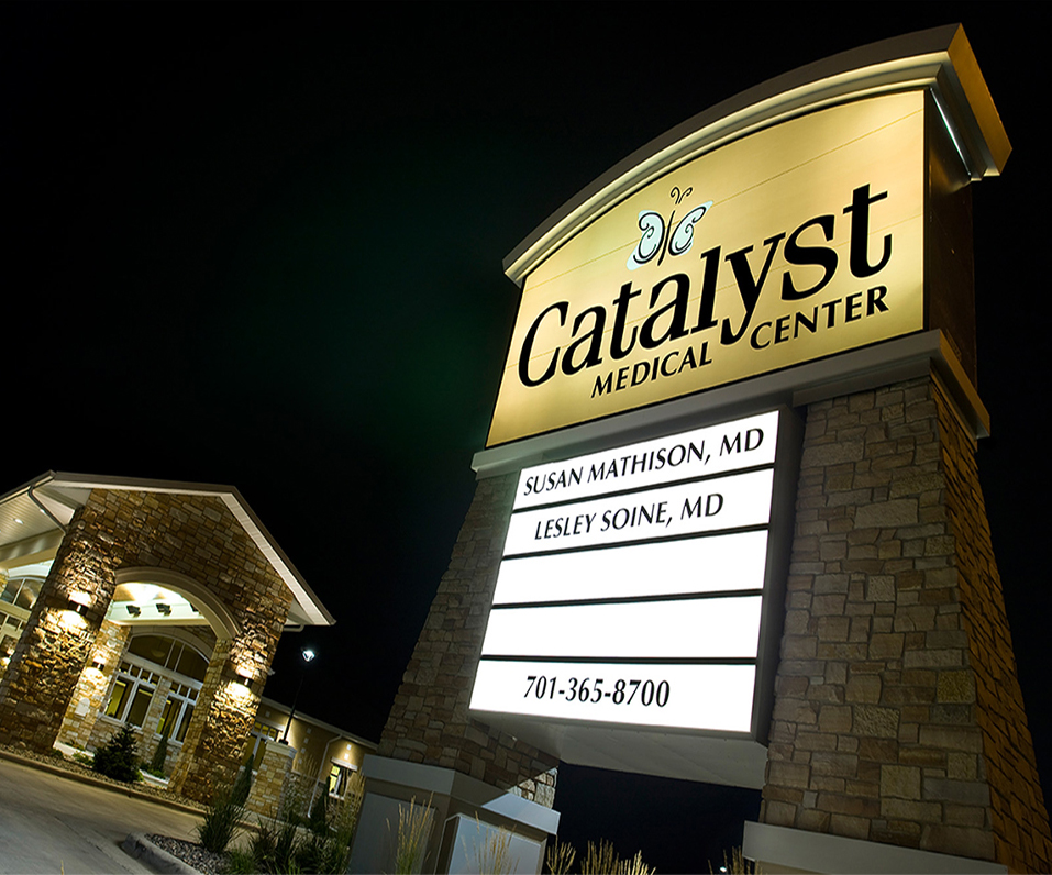 Catalyst Medical Center Pylon Sign at Night Fargo ND