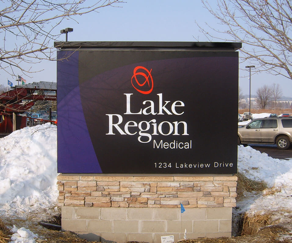 Lake Region Monument Sign with Brick Base Fergus Falls MN